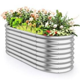 5 x 3 x 2 Feet Metal Oval Raised Garden Bed with Open Bottom Design-Silver