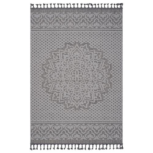 6X9 Gray/White /Medallion Indoor/Outdoor Area Rug