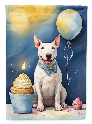 Bull Terrier Happy Birthday House Flag Large Porch Sleeve Pole Decorative Outside Yard Banner Artwork Wall Hanging, Polyester, House Size, Multic
