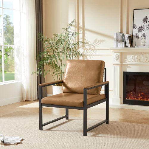 Tech Cloth Armchair, Retro Leisure Accent Chair With Extra Soft Padded  Cushion, Metal Armrests, Modern Reading Arm Chair With Black Metal Frame